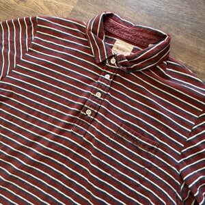 Billy Reid Men's Red Blue Striped‎ Polo Shirt Sz XL Preppy Casual Office **READ*